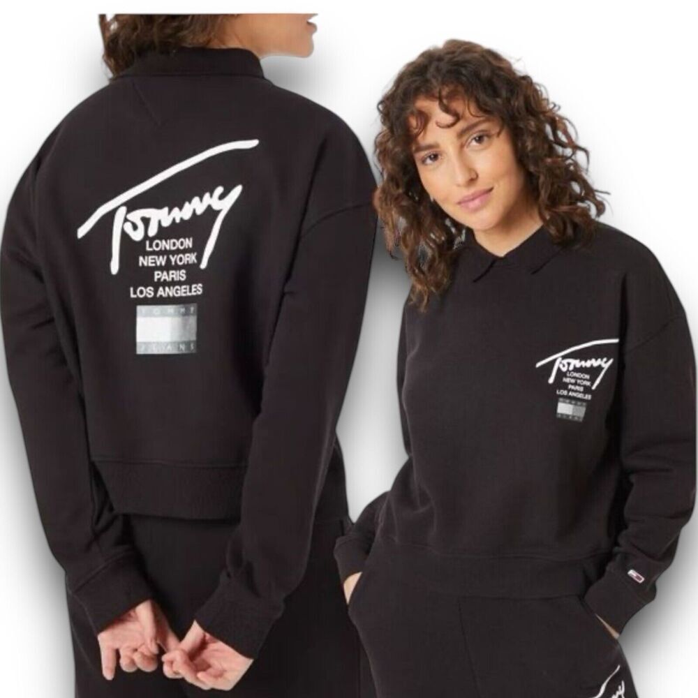 Tommy Hilfiger‎ Sweatshirt WMNS XXL Black Collared London New York Tokyo Sporty